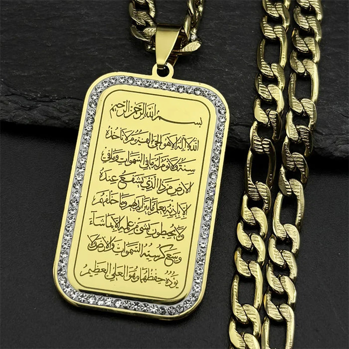 Regal Rhinestone Crowned Quran Medallion Necklace