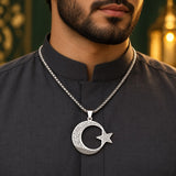 Silver crescent and star Quran necklace lifestyle