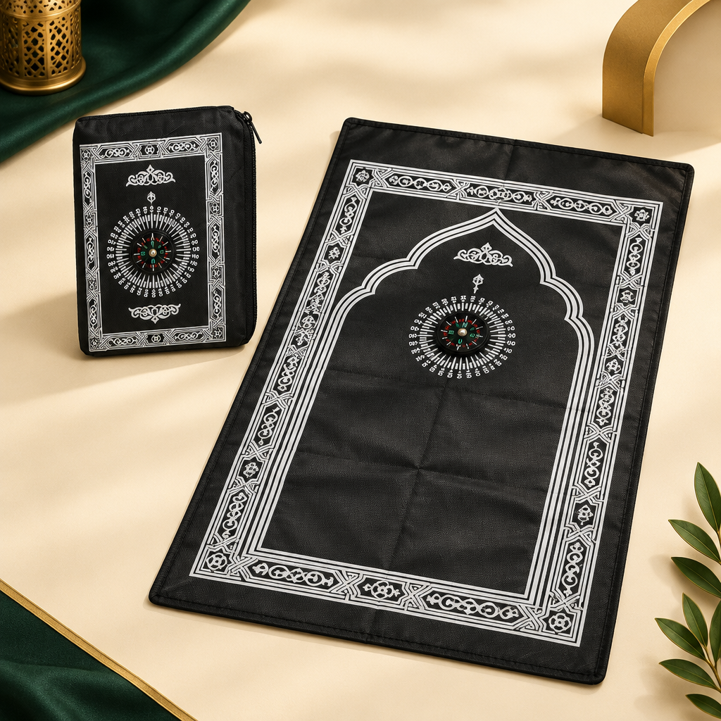 Compact Travel Prayer Mat with Qibla compass