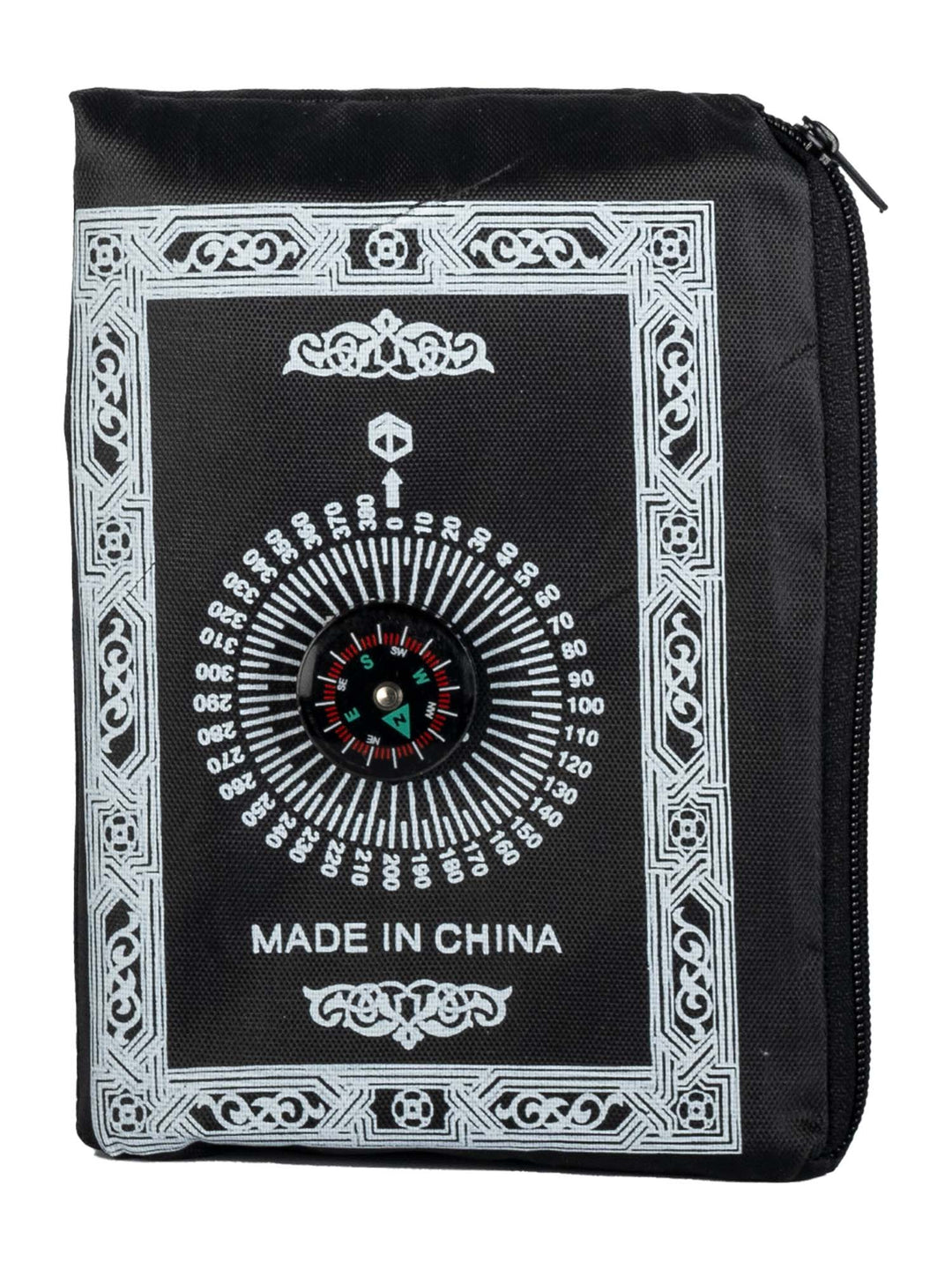Black Travel Prayer Mat with integrated compass and pouch