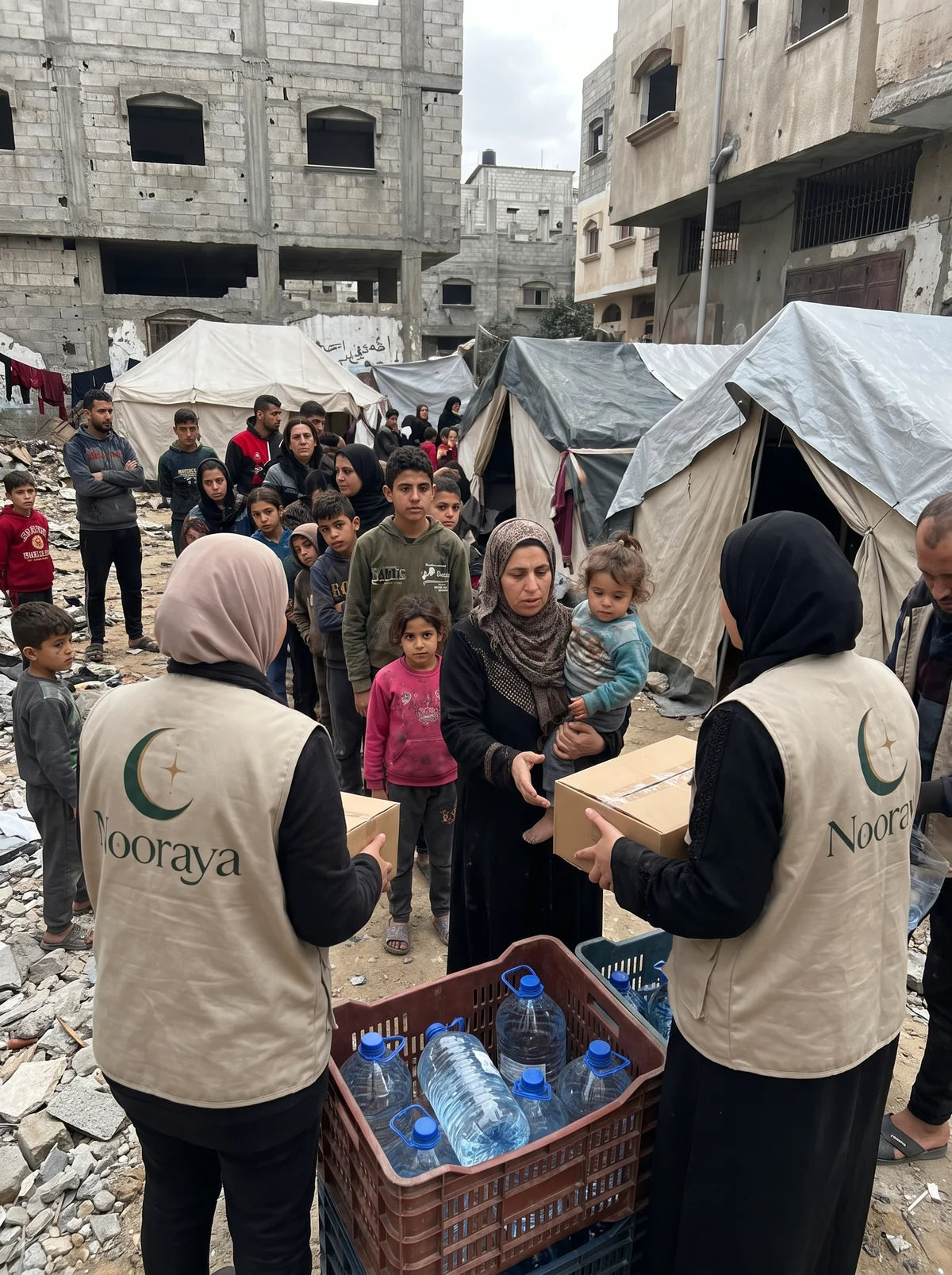 Nooraya volunteers supporting families with food boxes